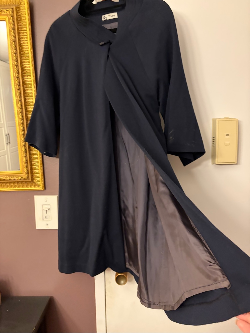 Women's Navy Long-Sleeve A-Line Dress Coat